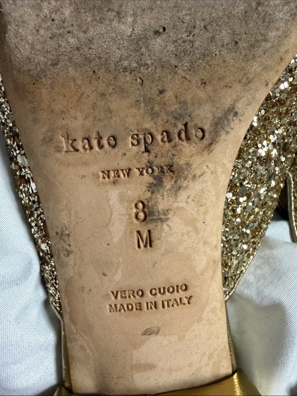 kate spade Gold Glitter Chain-Trim Mules